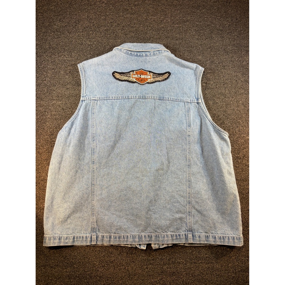 Faded Glory Womens 20W Denim Vest Harley Davidson Patch Eagle Light Wash Zip Up